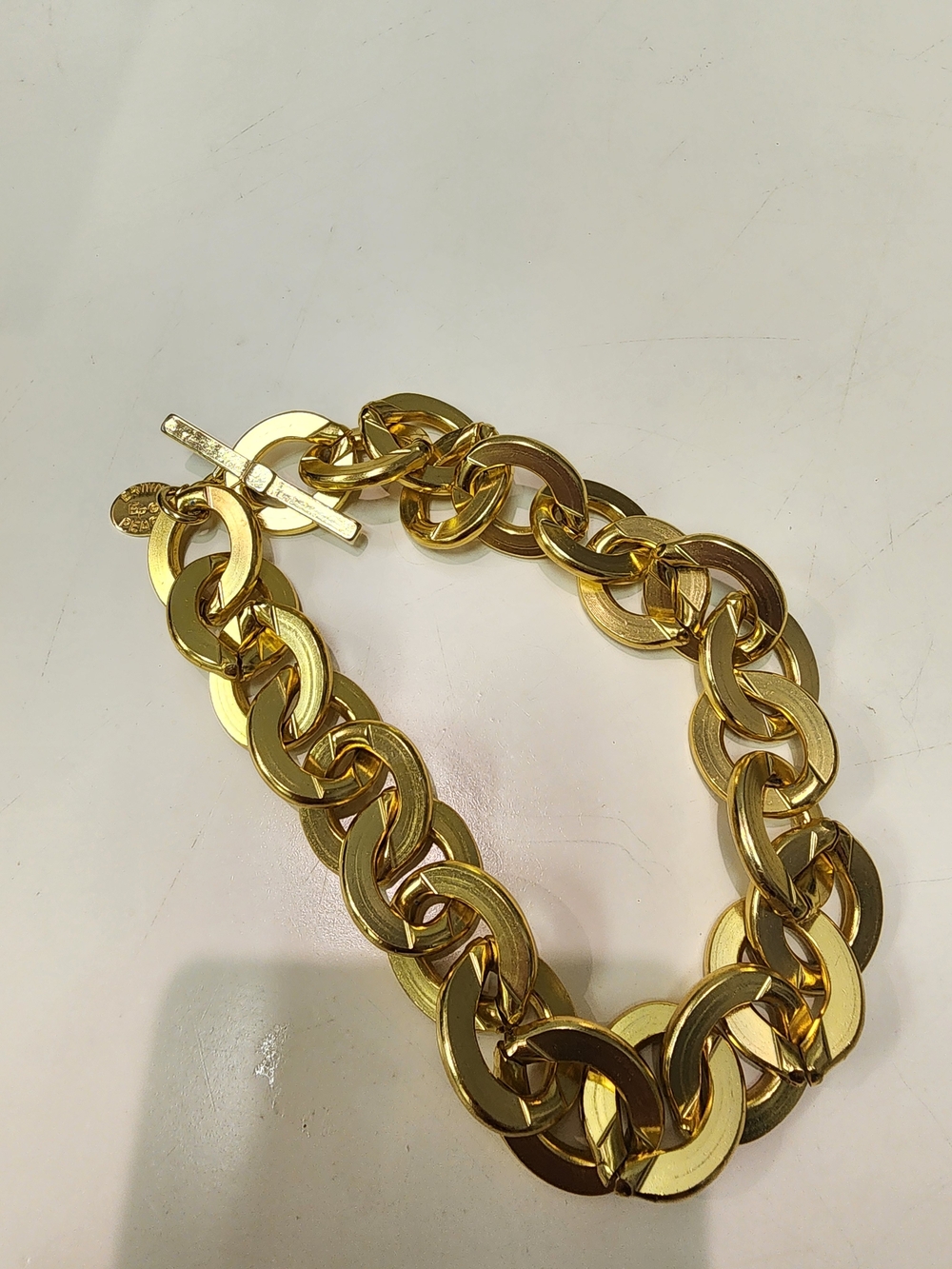 Vintage Erwin Pearl Signed Chunky Gold-Plated Toggle Statement Bracelet 1980s